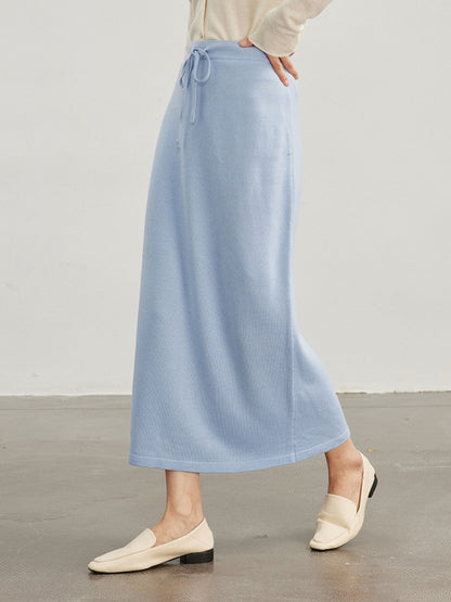 Jupe en Maille Laineuse avec Détail Lacé Bleu Poudre