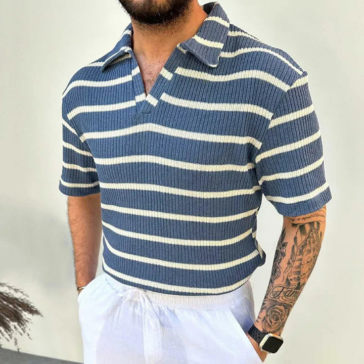 Levoire | T-Shirt Rayé Pour Hommes À Manches Courtes Bleu