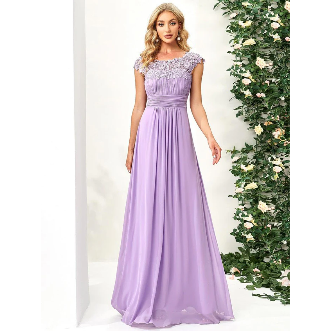 Levoire | Robe D'Invité De Mariage Élégante À Manches Courtes - Maxi Lavande