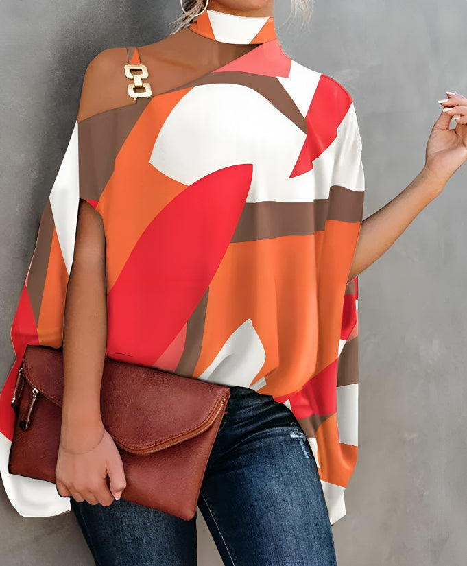 Levoire | Blouse À Manches Courtes Sans Épaules Colorée Blanc Orange Rouge