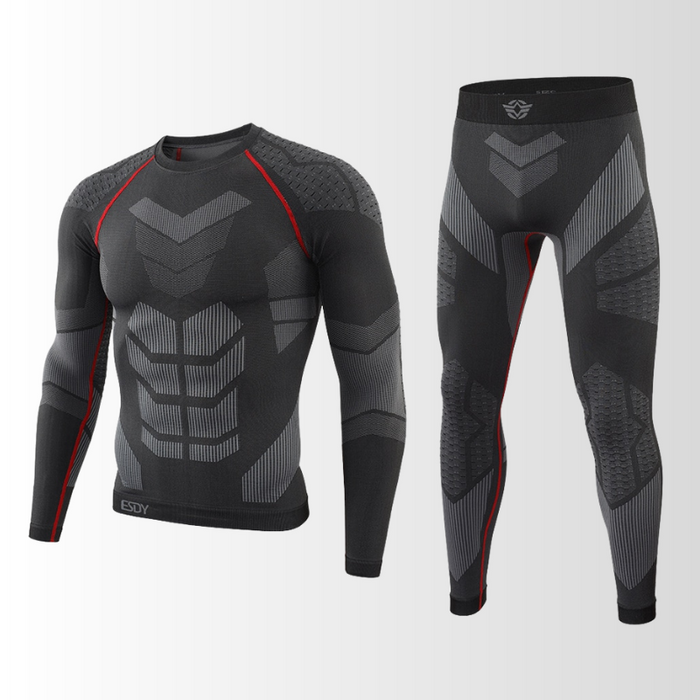 Levoire | Ensemble de sous-vêtements thermiques pour hommes Ajustement excellent Respirant et régulateur d'humidité Noir Rouge