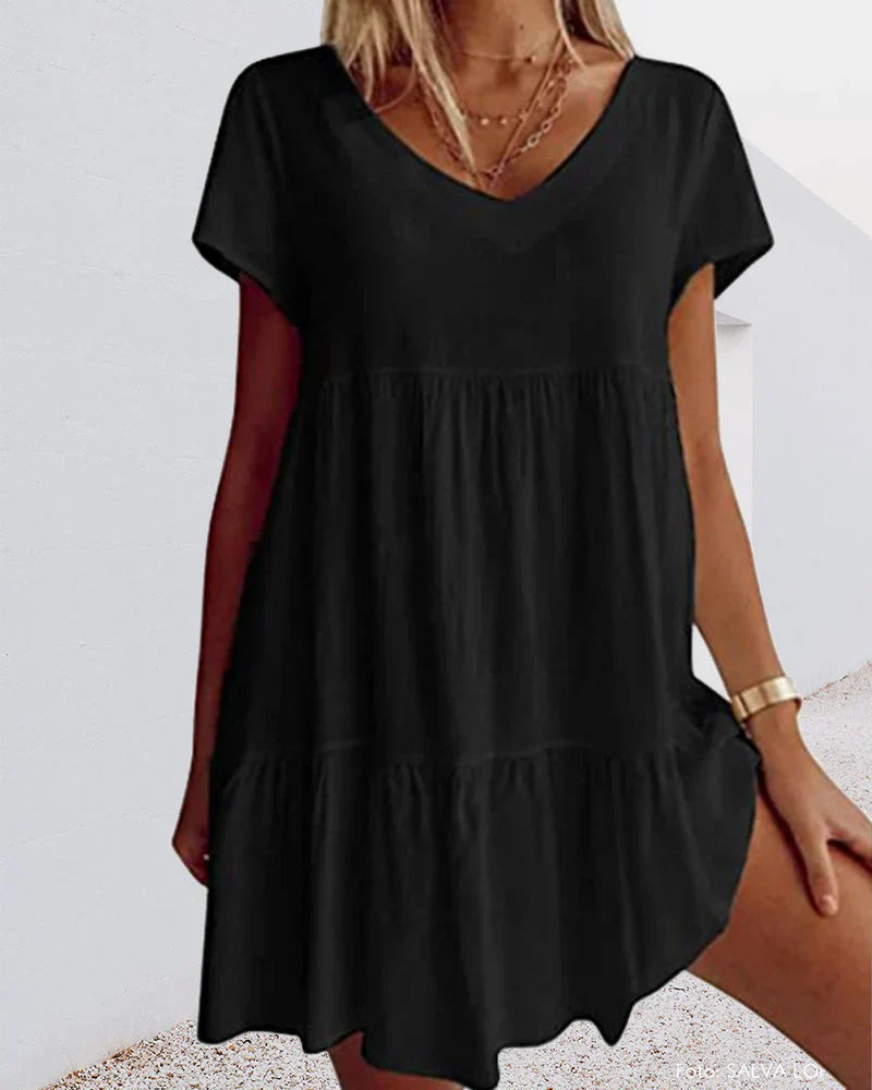 Levoire | Robe Décontractée En Mélange De Coton Avec Manches Courtes Et Détails En Volants Noir