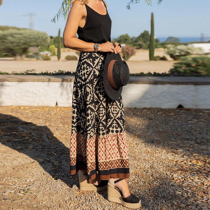 Levoire | Pantalon taille haute géométrique tendance pour un port décontracté Noir