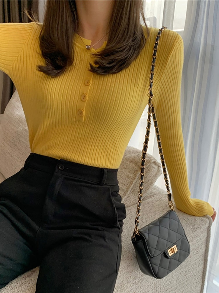 Levoire | Pull En Tricot Élégant Pour Femmes Avec Fermeture À Boutons Jaune Taille unique