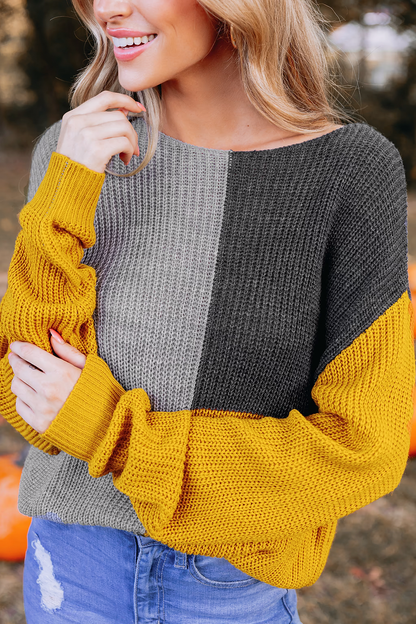 Levoire | Pull En Tricot Confortable & Jeu De Couleurs Stylé Jaune