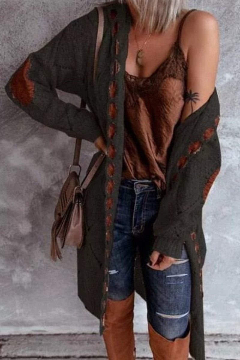 Levoire | Femmes Sweatshirt Long à Capuche Look Cardigan Rétro Noir