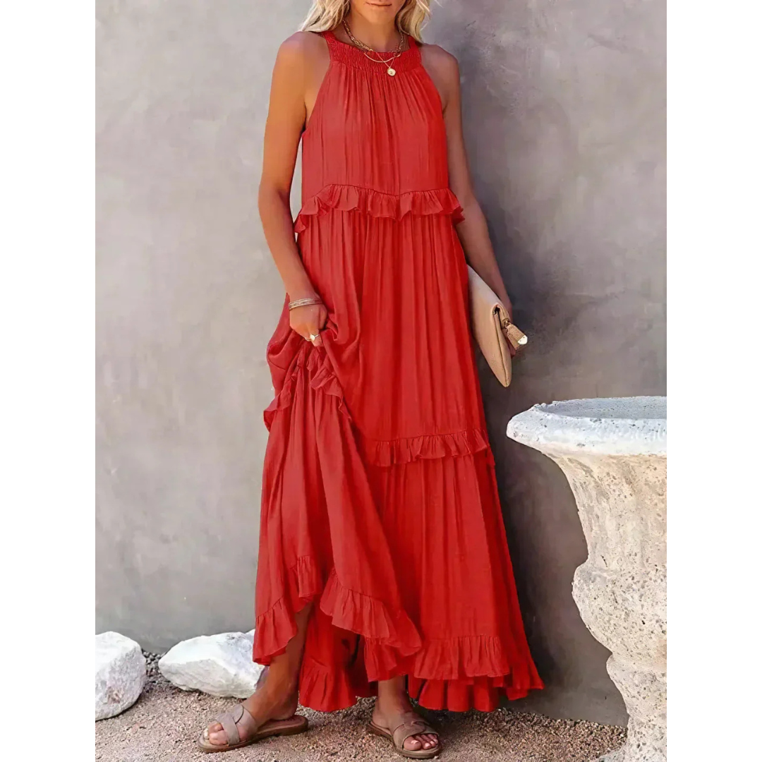 Levoire | Robe D'Invite De Mariage À Ourlet Volant Et Dos Nu - Maxi Rouge