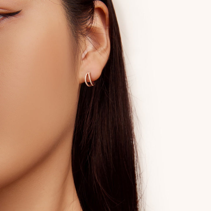 Levoire | Boucles D'Oreilles À Anneaux Doubles Avec Zircon Élégant