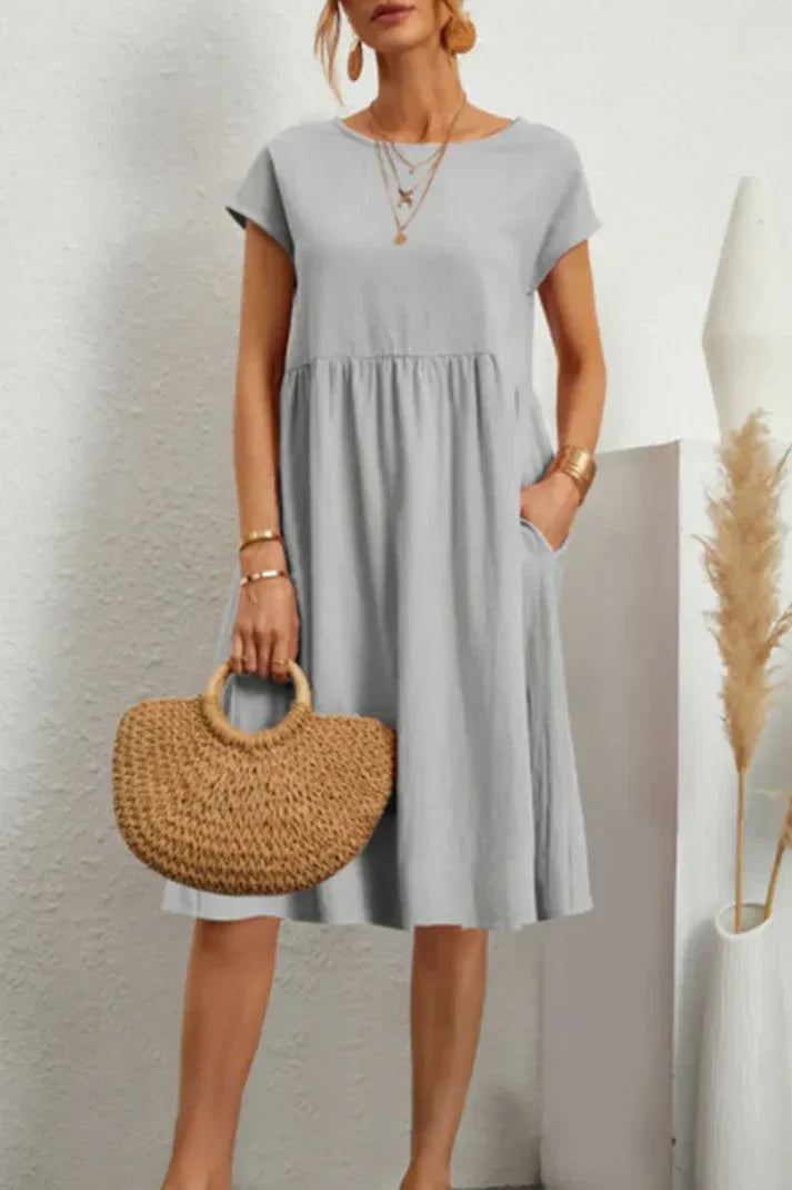 Levoire | Robe Unicolore Décontractée Manches Courtes Gris