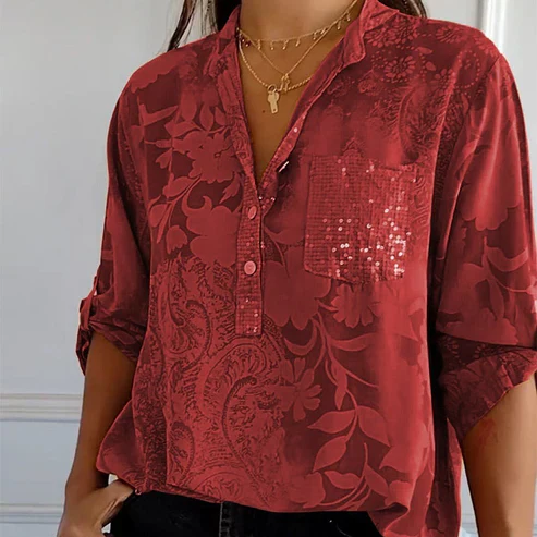 Levoire | Blouse À Manches Longues Avec Motif Floral Rot
