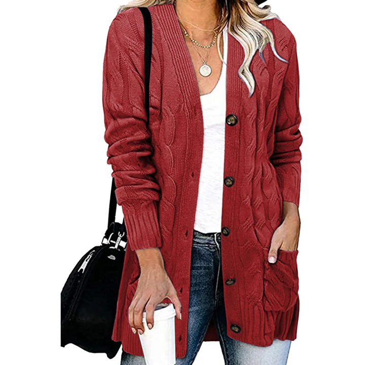 Levoire | Gilet femme avec motif torsadé, boutonnage et coupe longue Rot