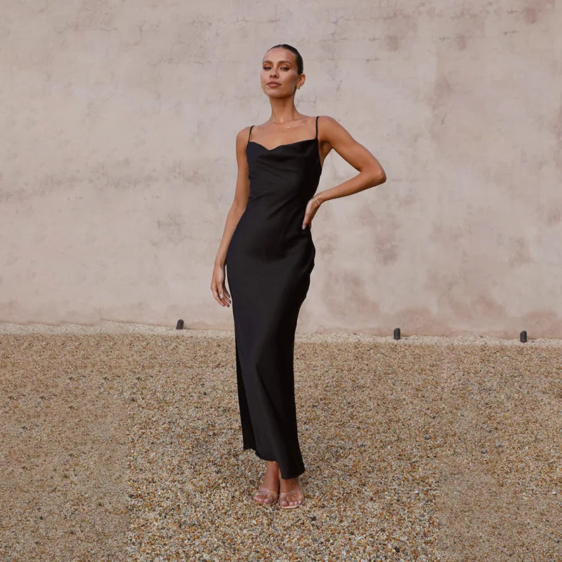 Levoire | Robe Dos Nu Satinée Élégante Noir