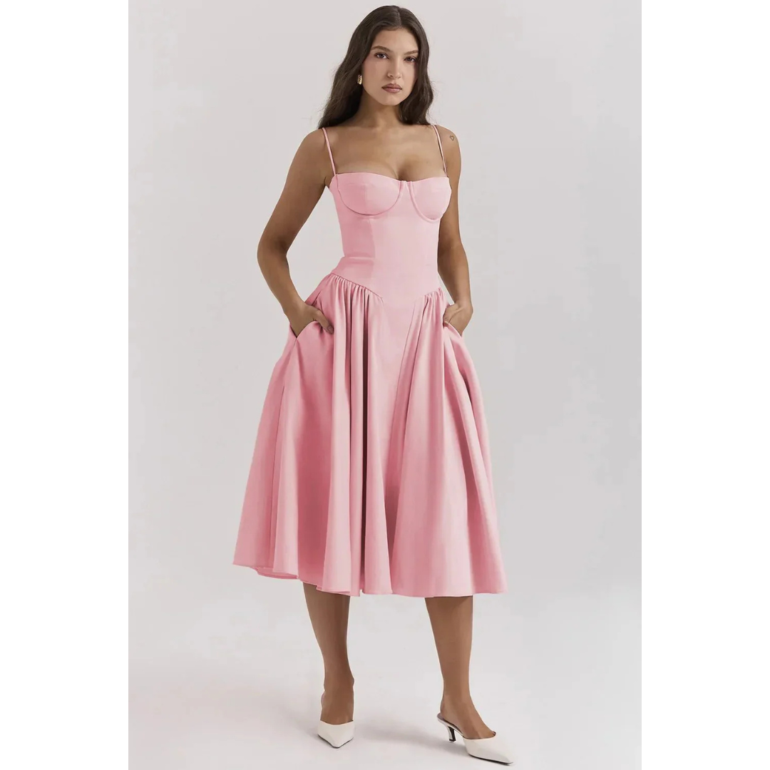 Levoire | Robe D'Invite De Mariage D'Été Plissée À Bretelles Spaghetti - Maxi Rose