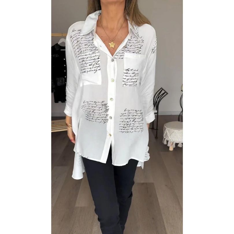 Levoire | Chemisier Femme Confortable Avec Imprimé Lettres Top Blanc