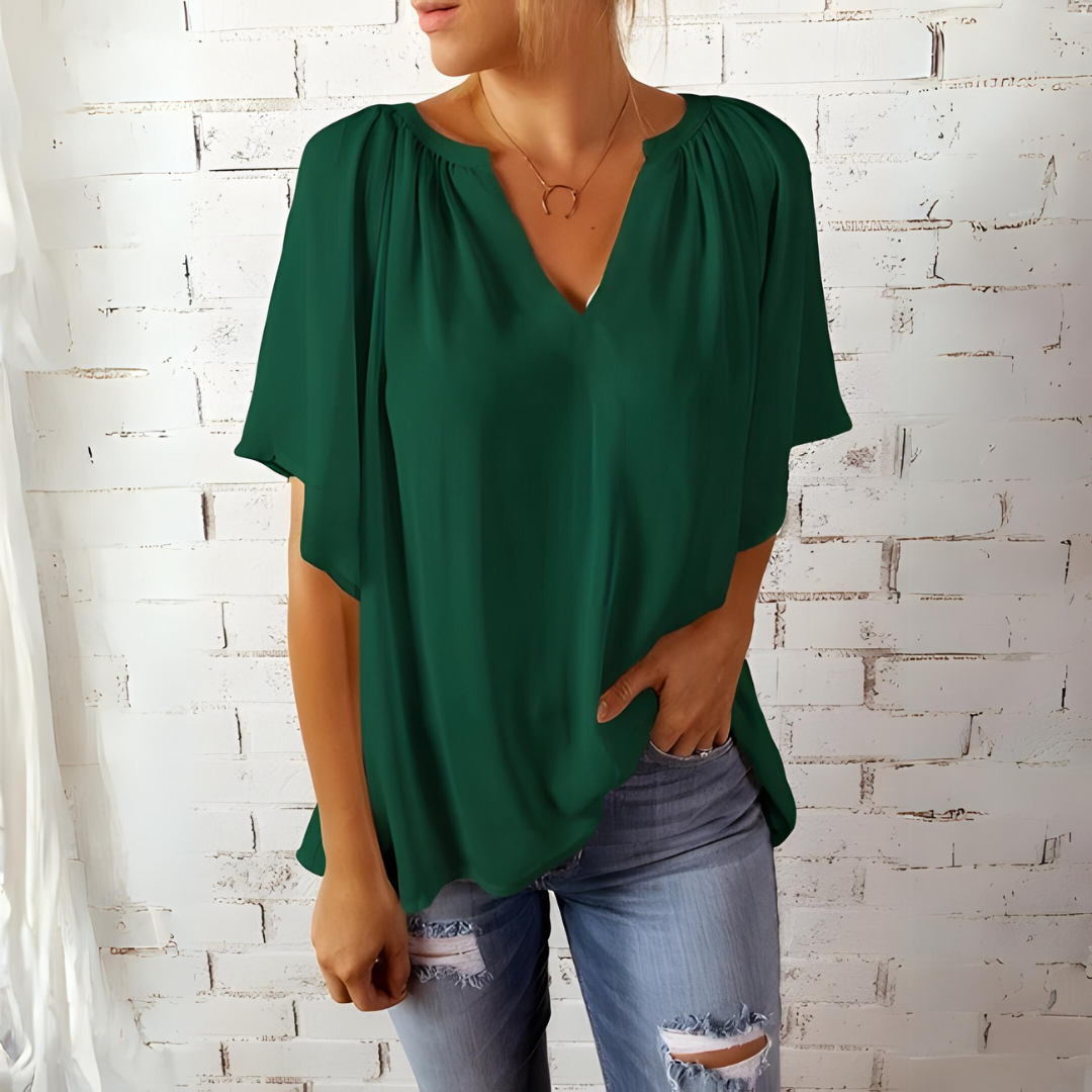 Levoire | Blouse Élégante Avec Col En V Et Manches Courtes Vert