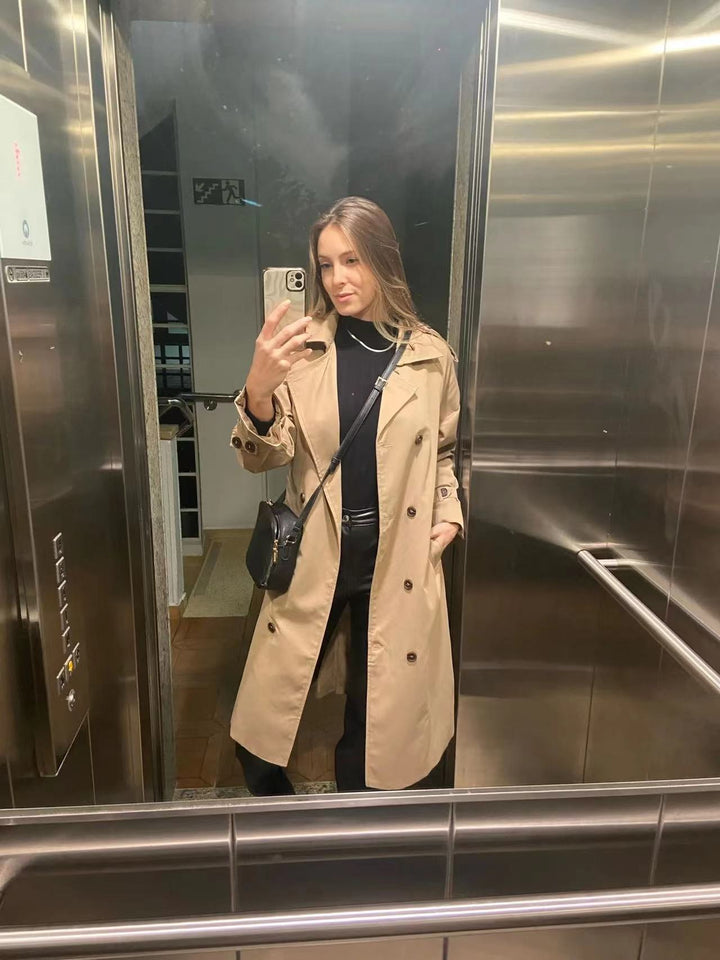 Levoire | Manteau Trench Long Pour Femmes Avec Une Coupe Grande Taille Et Double Boutonnage Kaki