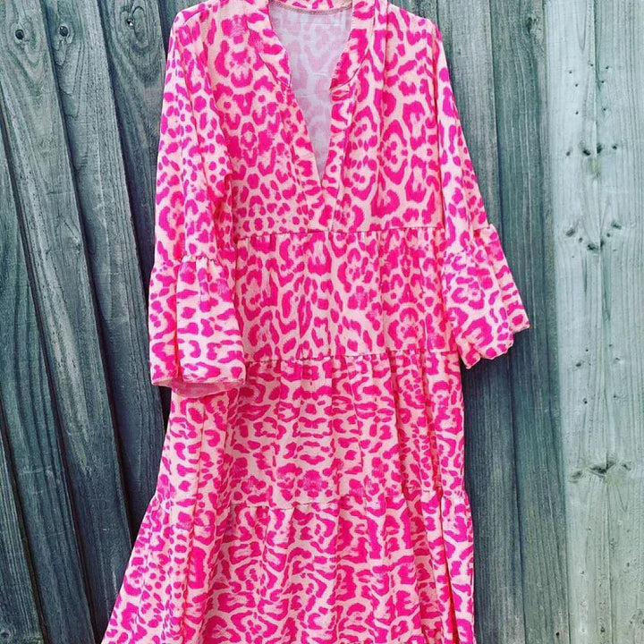 Levoire | Robe Maxi Rose Élégante Avec Motif Léopard