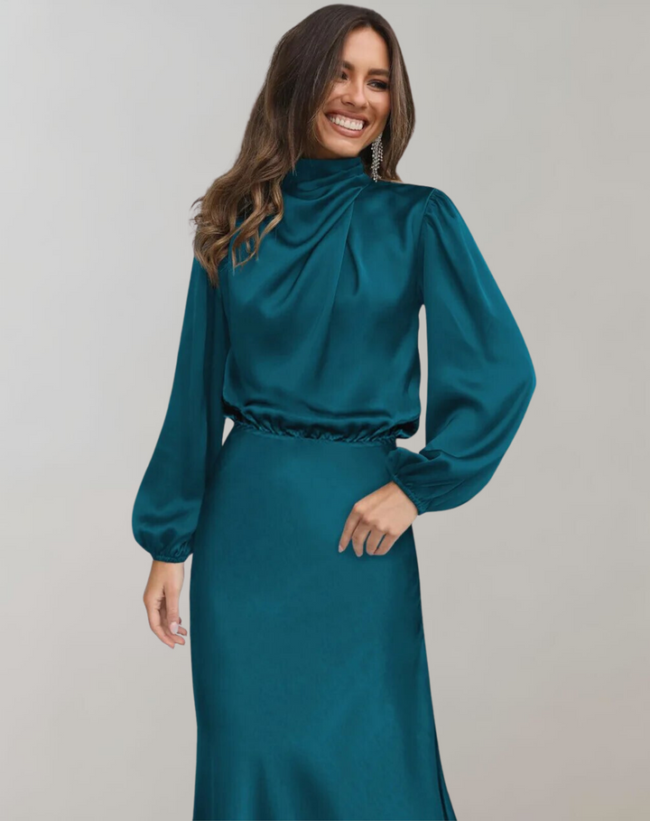 Levoire | Langrmliges Robe En Satin Bleu foncé