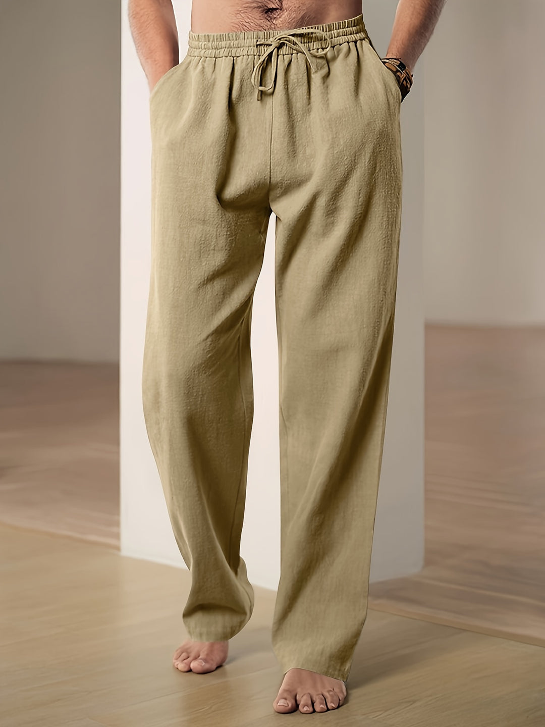 Levoire | Hommes Pantalon en Lin Décontracté Confortable En Été Pour Hommes Khaki