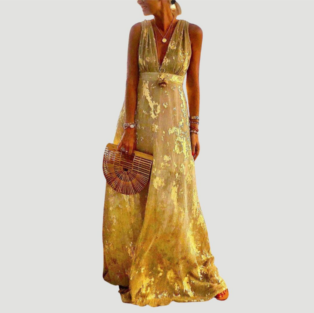 Levoire | Robe d'été à décolleté en V pour femmes longue Jaune