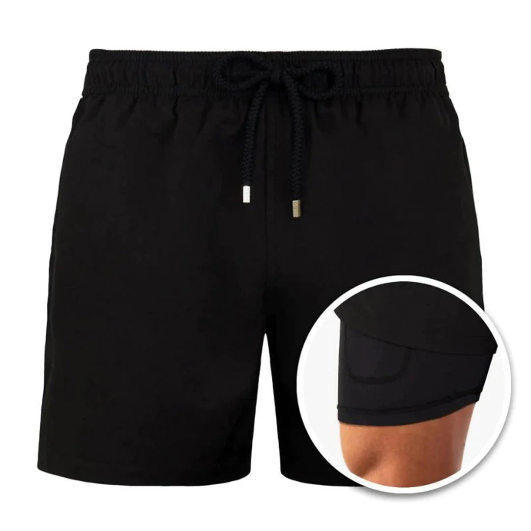Levoire | Hommes Short de bain à 2 couches Vêtements de bain stylés pour hommes Noir