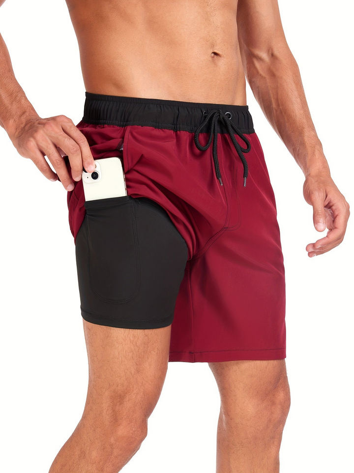 Levoire | Short de bain pour hommes à séchage rapide design à double couche Bordeaux