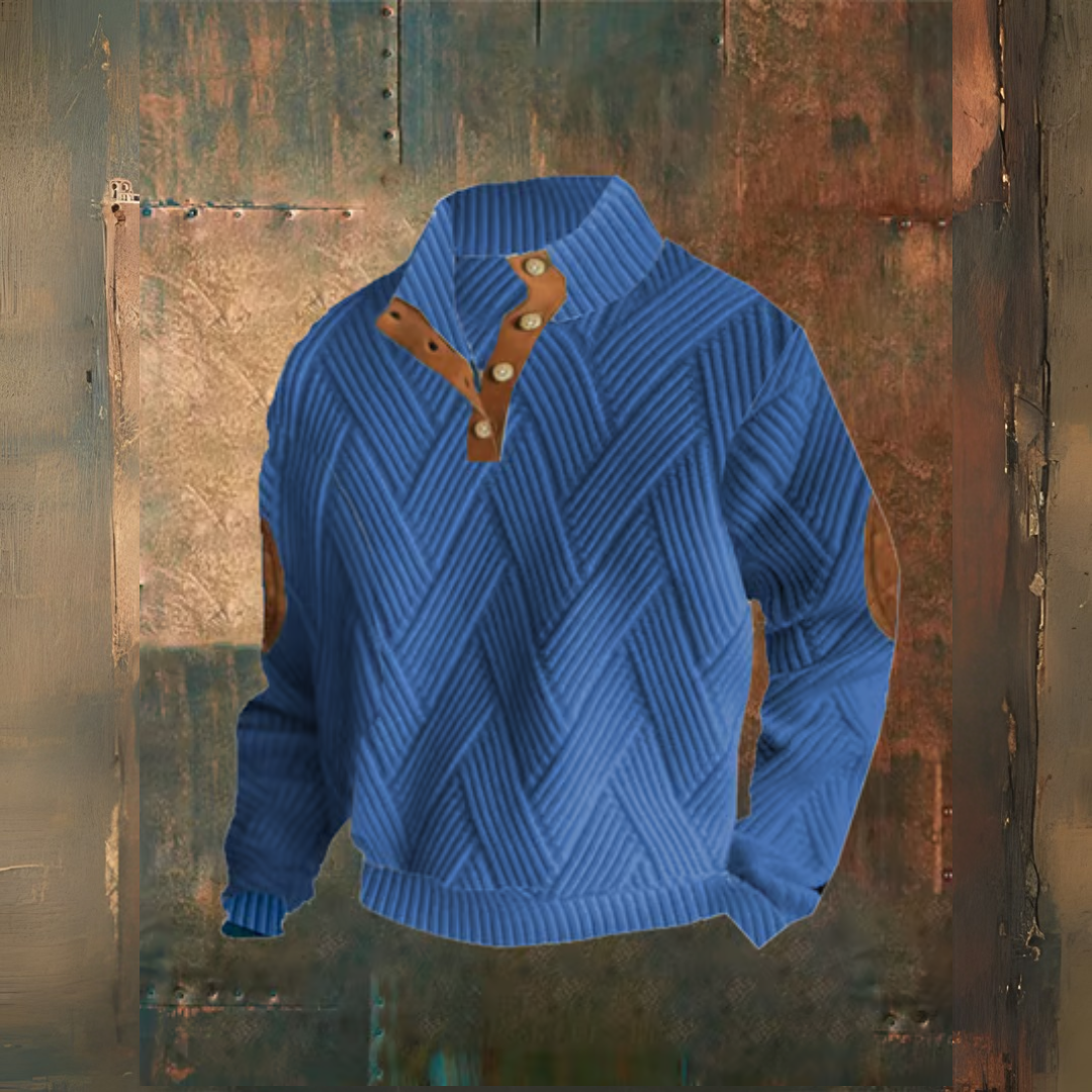 Levoire | Motif À Carreaux Pull À Boutons Décontracté Bleu