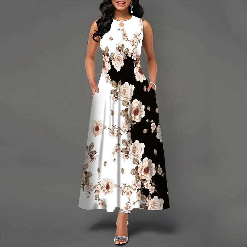 Levoire | Robe Longue Sans Manches Pour Femme Blanc noir