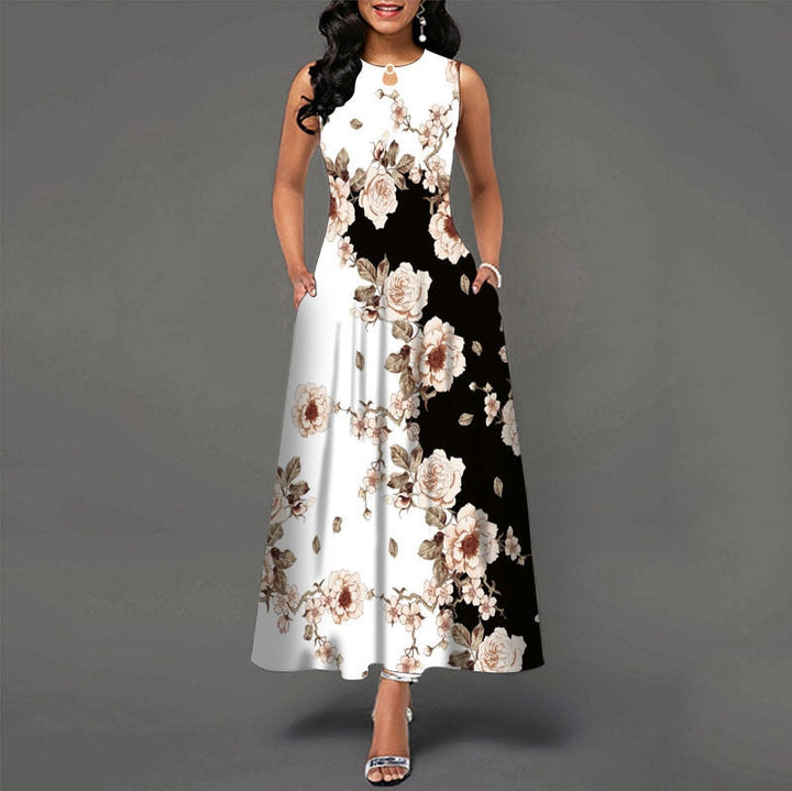 Levoire | Robe Longue Sans Manches Pour Femme Blanc noir