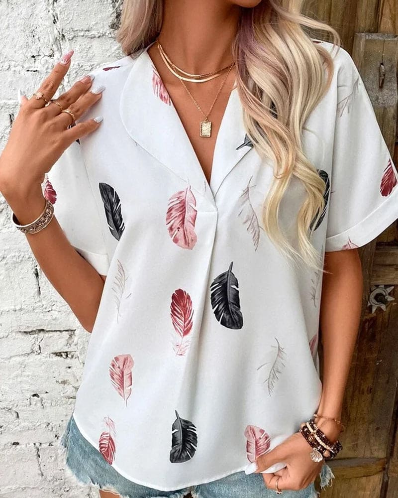 Levoire | Blouse Avec Plumes Et Manches Courtes Blanc