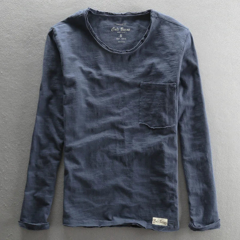 Levoire | T-shirt à manches longues en coton col rond pour hommes Bleu