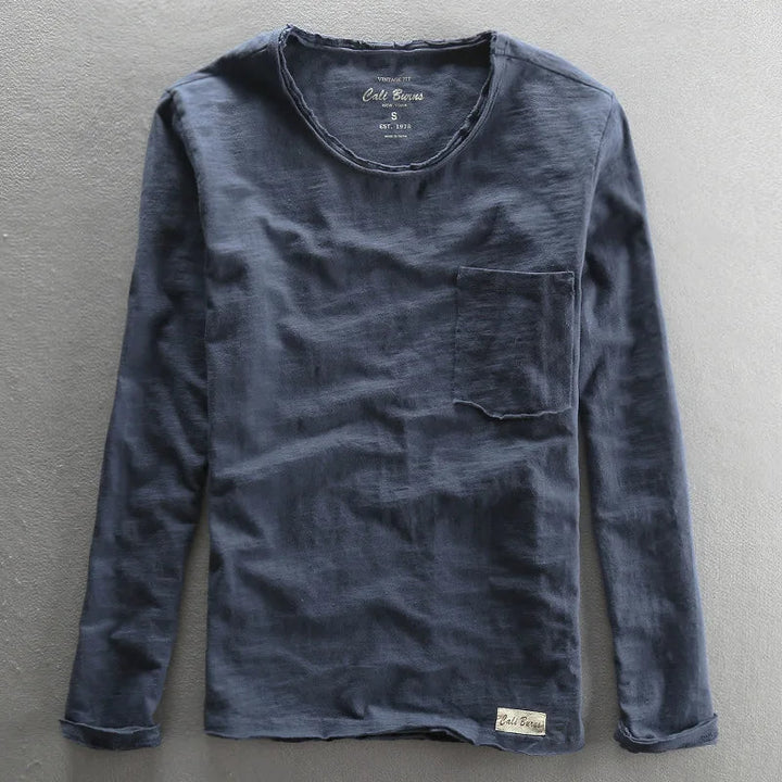 Levoire | T-shirt à manches longues en coton col rond pour hommes Bleu