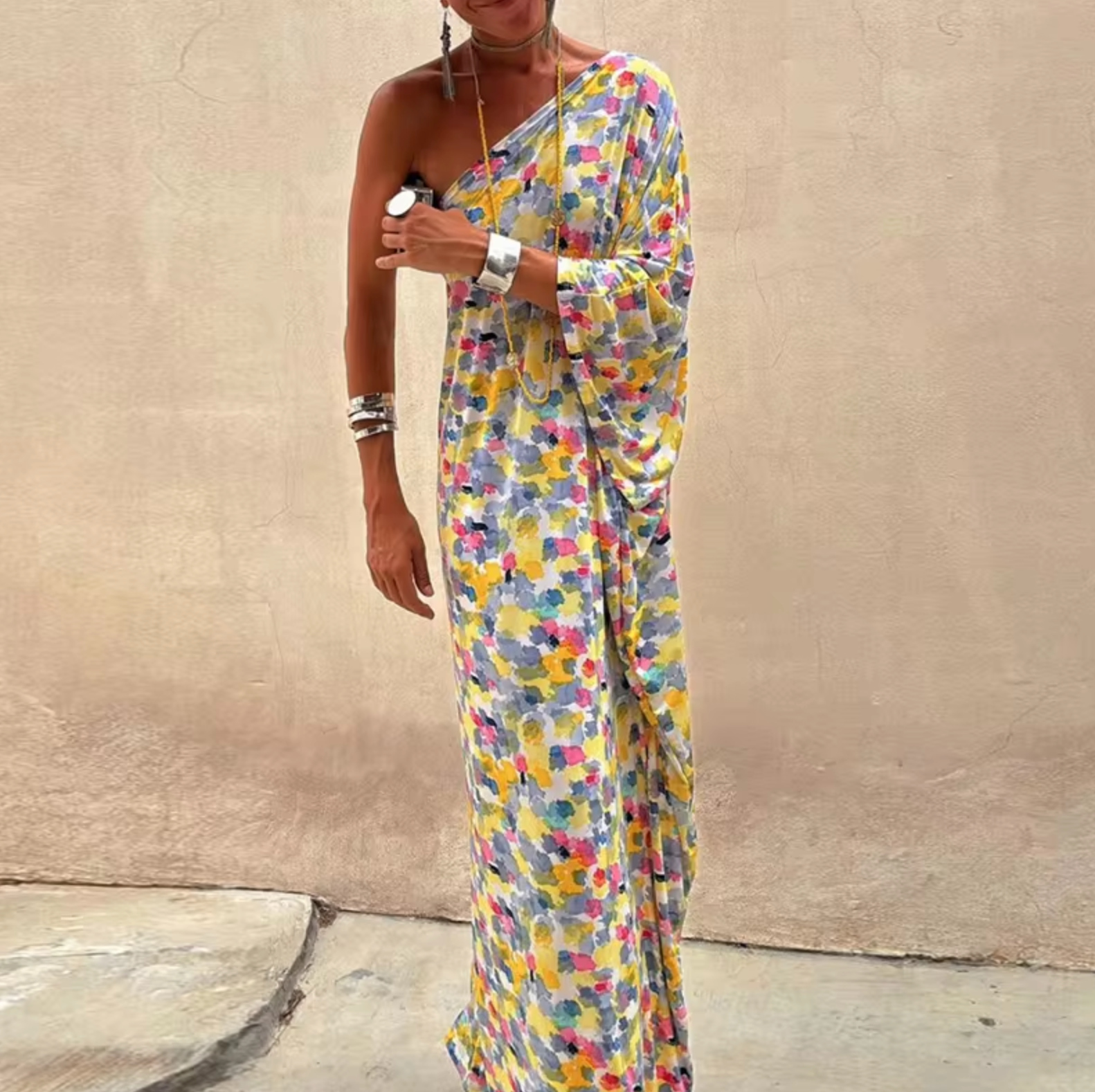 Levoire | Robe Longue Avec Motif Floral Et Une Épaule