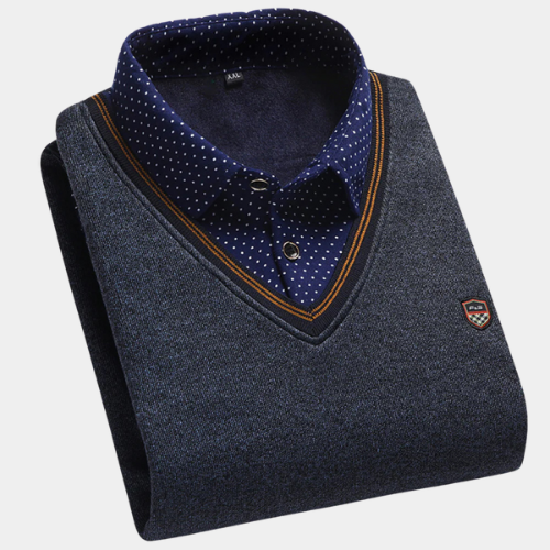Levoire | Pull en maille motif chemise pour hommes Bleu marine