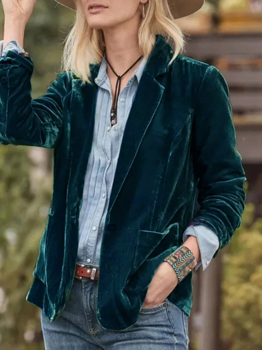 Levoire | Blazer Velours Vintage Boutons Poches Col Revers Femme Vêtements De Loisirs