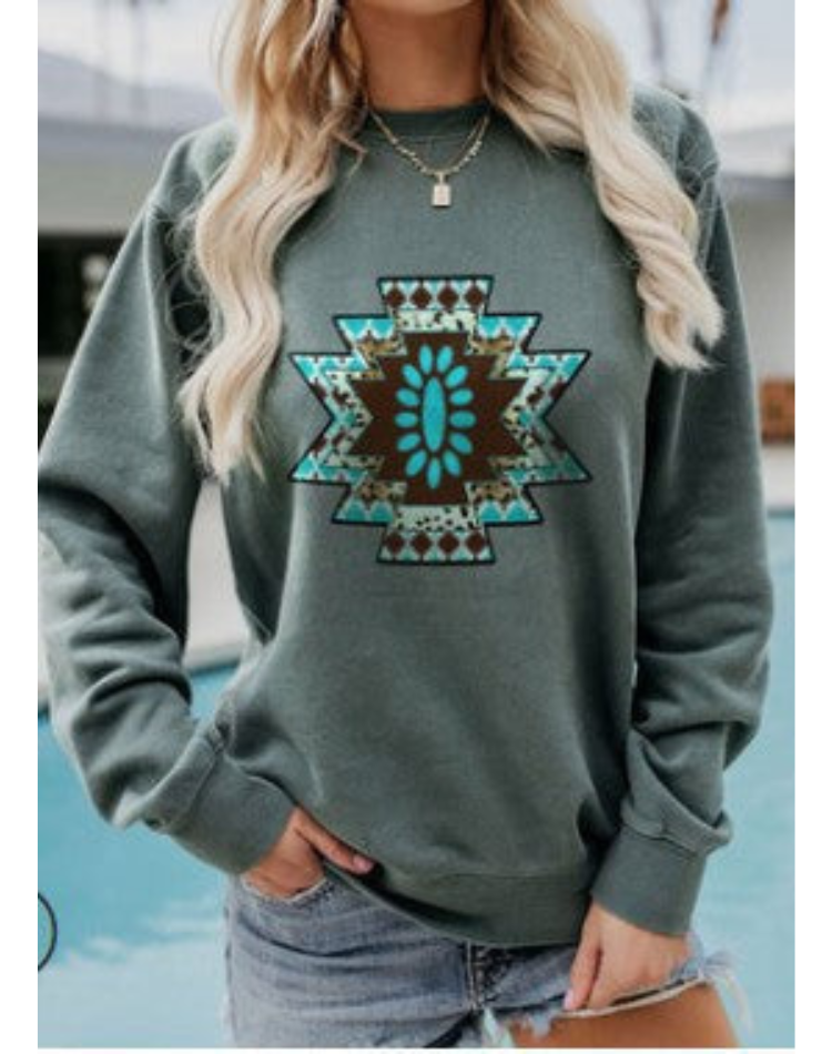 Levoire | Imprim Pull Femmes Kaki et turquoise