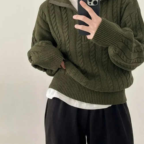 Levoire | Women's zip-up sweater, ribbed knit, cropped fit