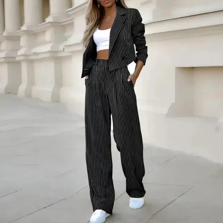 Levoire | Ensemble De Blazer 2 Pièces Et Pantalon Large Pour Femmes Noir