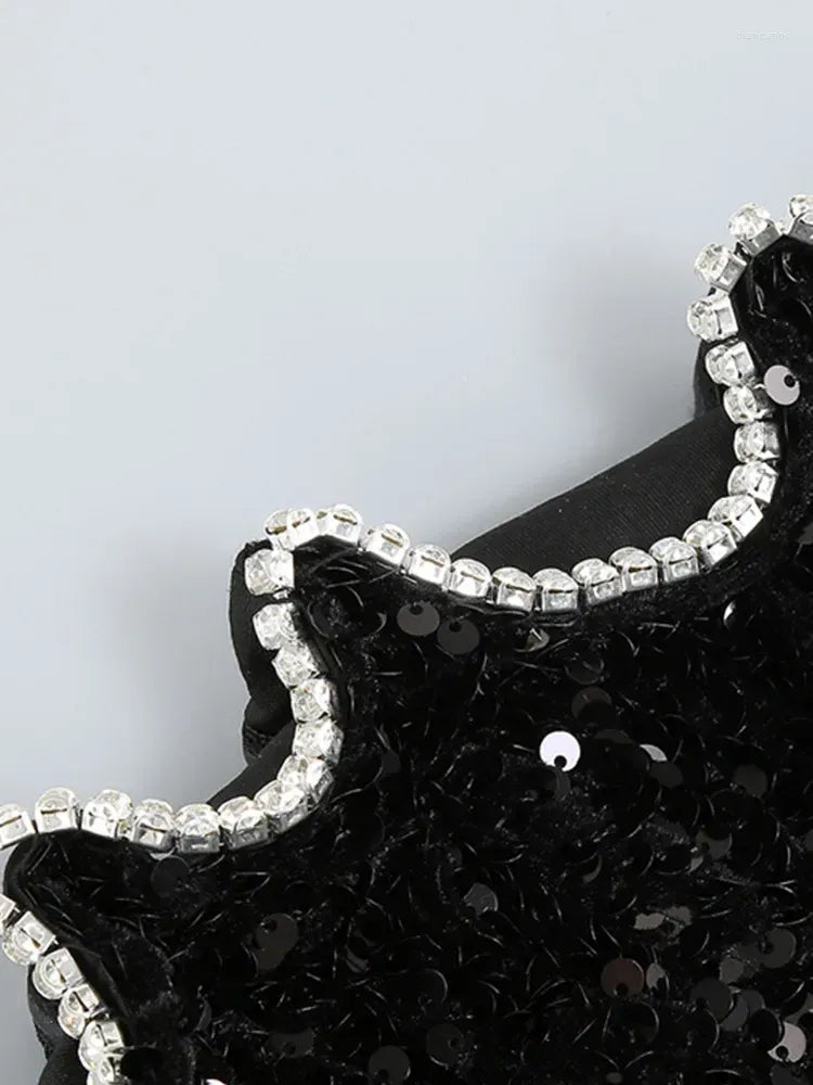 Levoire | Épaules Mesh Paillettes Diamants Noirs Robes Bodycon