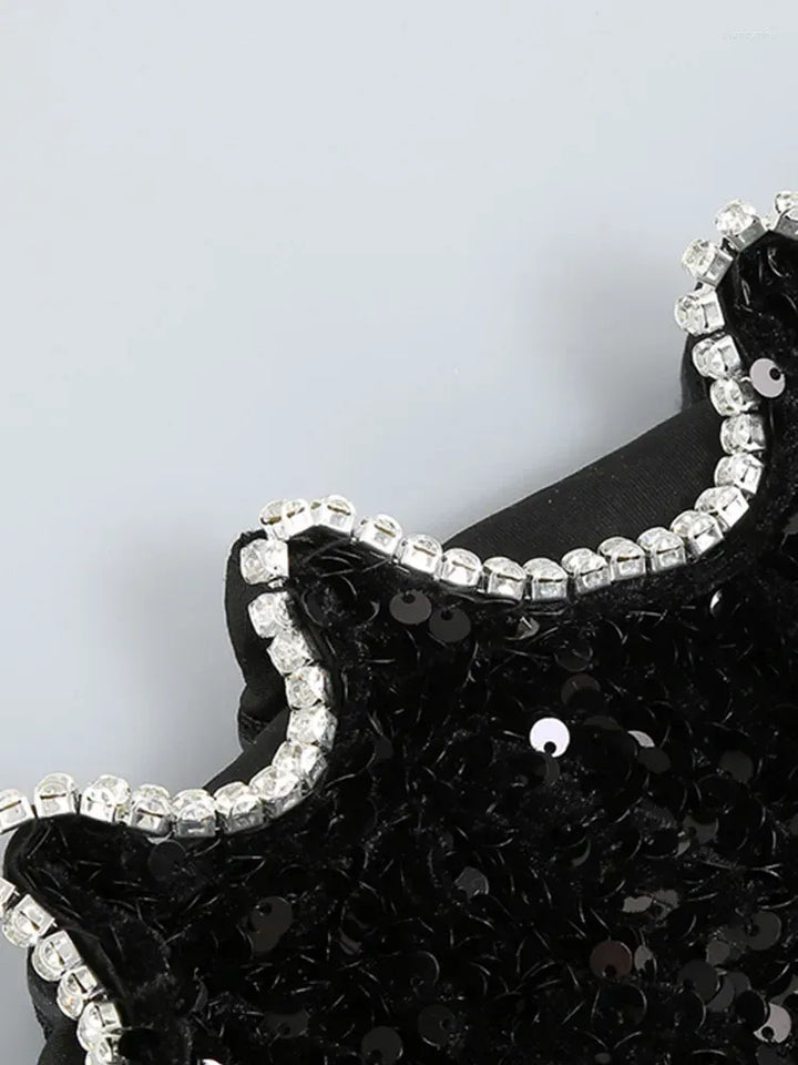 Levoire | Épaules Mesh Paillettes Diamants Noirs Robes Bodycon