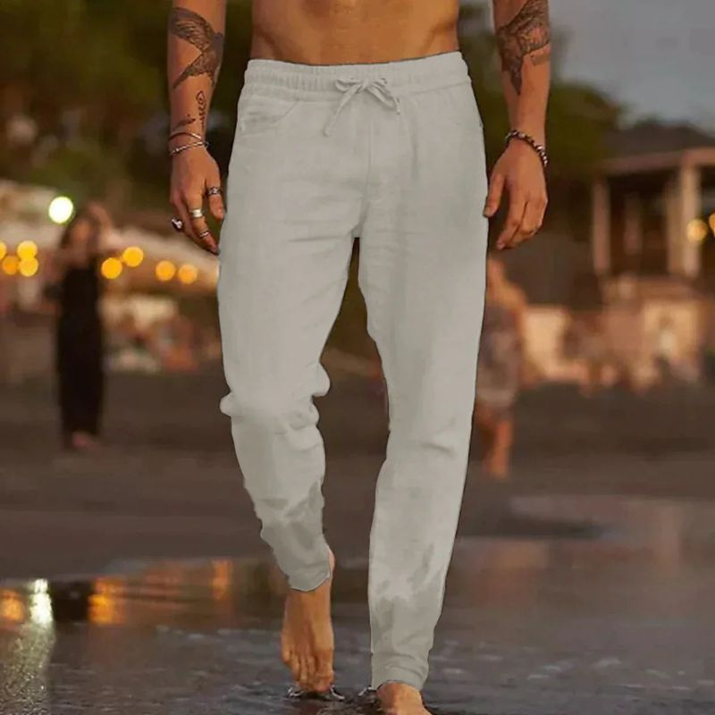 Levoire | Pantalon en lin pour hommes Pantalon tendance pour hommes Gris clair