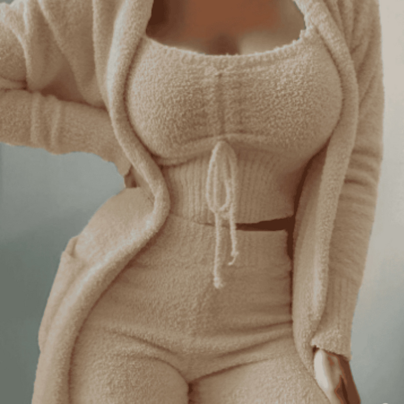 Levoire | Ensemble Fleece Confortable Avec Cardigan Et Shorts Beige