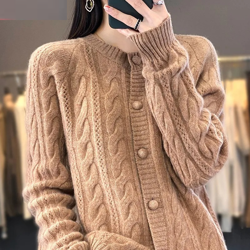 Levoire | Gilet pour Femmes Gilet Tricoté Doux avec Col Rond et Bouton Braun