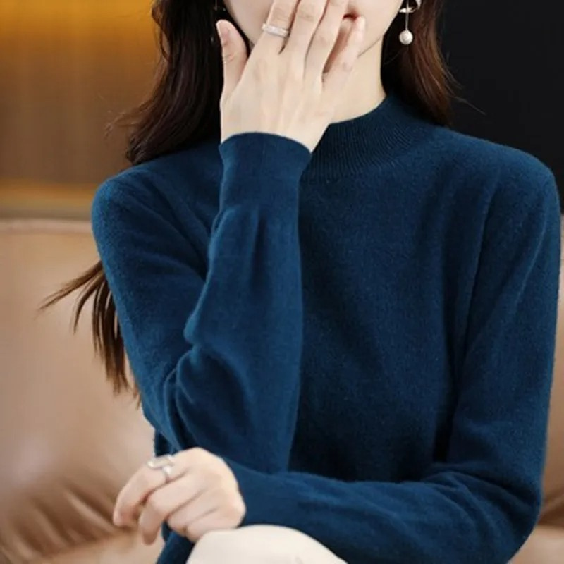 Levoire | Cachemire Pull Femme Col Haut, Doux & Design Intemporel Bleu foncé