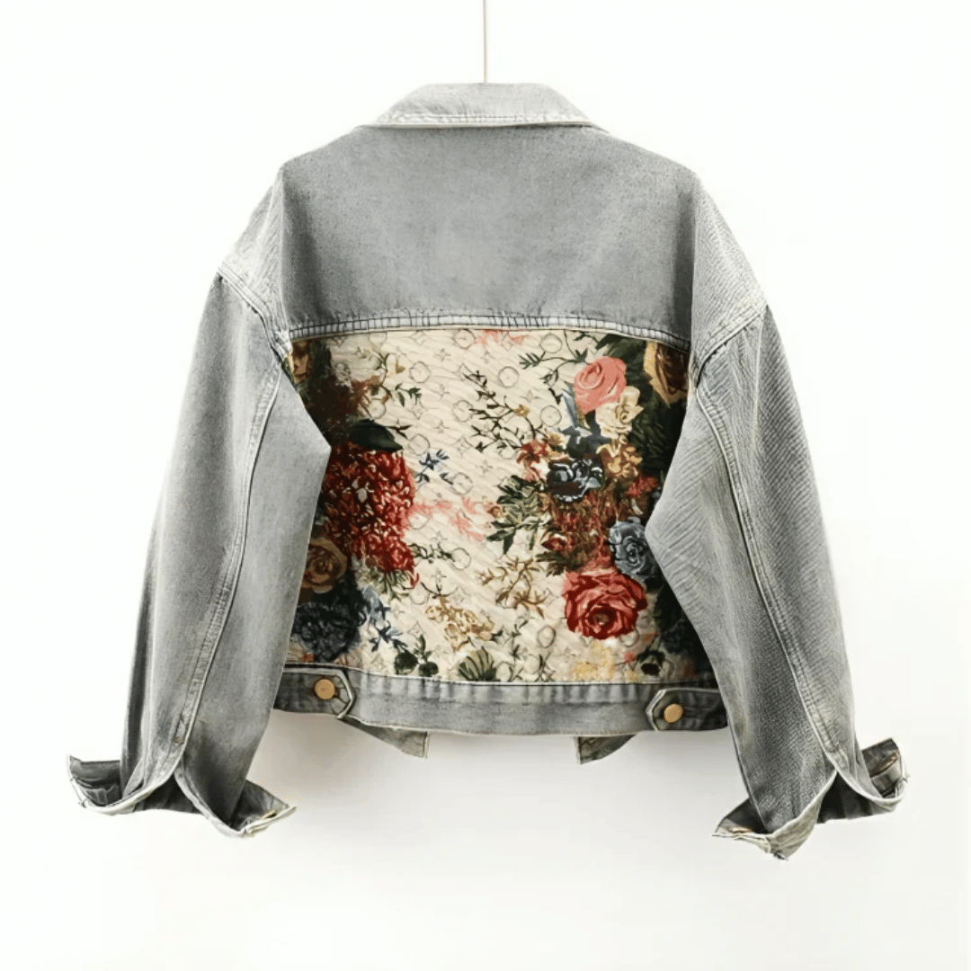 Levoire | Veste En Denim À Fleurs Peintes À La Main Fleurs & Coton Bio