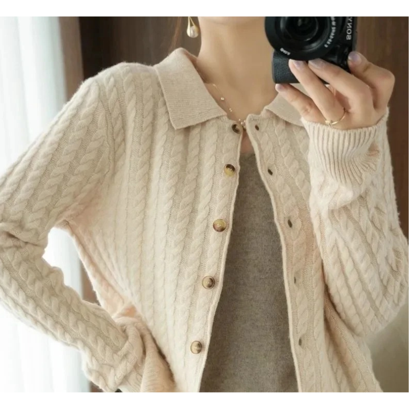 Levoire | Cardigan Femme Gilet Tricoté Avec Col Et Boutons Beige