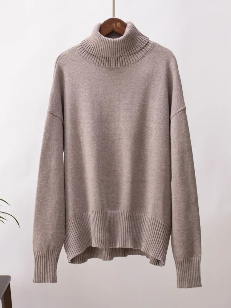 Levoire | Pull en tricot à col montant pour femmes en grandes tailles, Doux et Confortable Hellebrun