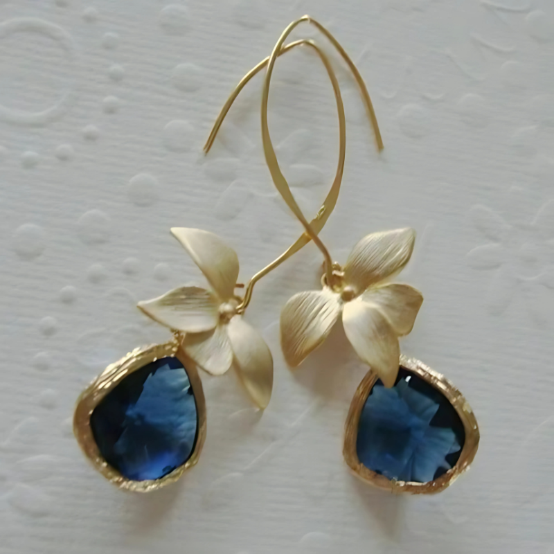 Levoire | Boucles D'Oreilles À Fleurs Bleues Or 6 cm