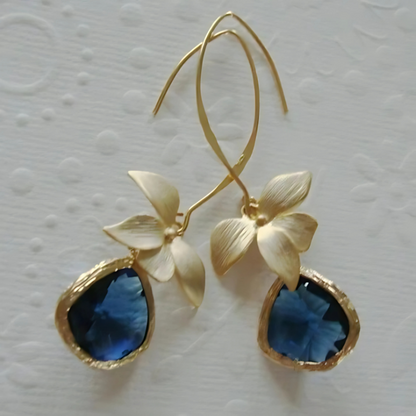 Levoire | Boucles D'Oreilles À Fleurs Bleues Or 6 cm