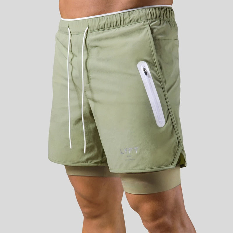 Levoire | Hommes 2 en 1 Pantalon de sport Entraînement Fitness Leggings à double couche Pour hommes Vert avec logo